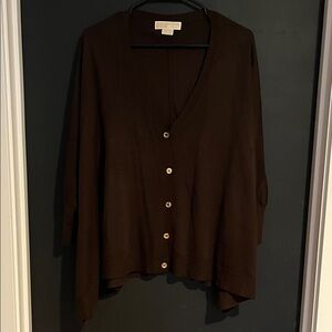 MICHAEL KORS Oversized Brown Button-Up Light Wool Blend Women's Sweater